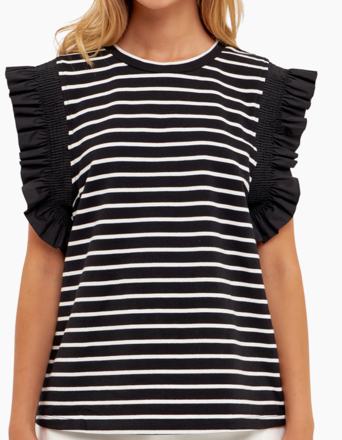 Portofino Striped Ruffle Sleeve Top